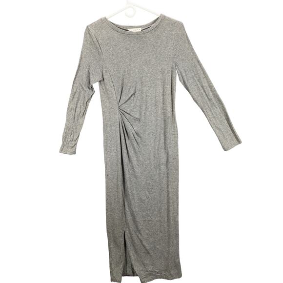 Galche Maxi Dress Womens Small Ruched Gray Long sleeve Slit Comfy Rayon NWT - Picture 1 of 6
